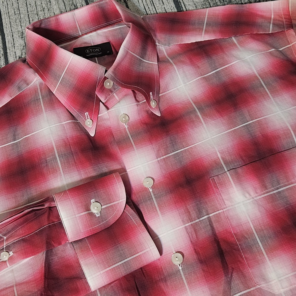 Eton Pink and White Gradient Plaid Button-Down Shirt